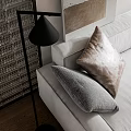 Modern Living Dining Room With Sofa Pillows Floor Lamp And Brick Wall Artwork
