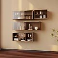 Wall Mounted Storage Shelves With Decorative Items Books And Green Plant