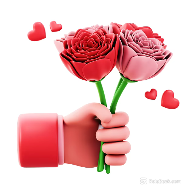 Charming Decorative Ornament Set with Handheld Red Pink Roses and Heart Decorations 3d model 