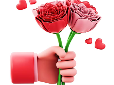 Charming Decorative Ornament Set with Handheld Red Pink Roses and Heart Decorations 3d model