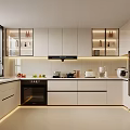 Modern Kitchen Interior Design With White Cabinets Island Counter And Built-in Appliances
