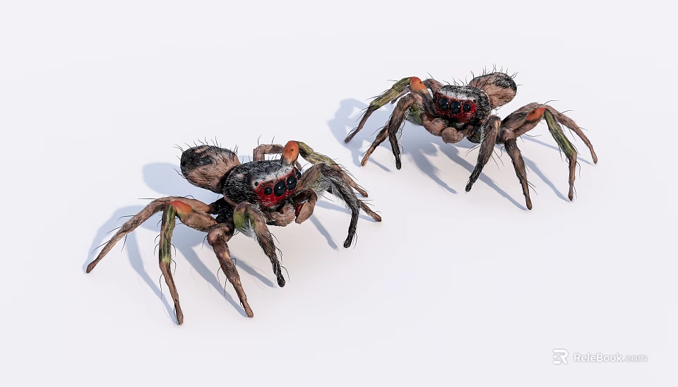 Two Colorful Reptiles With Detailed Legs And Red Eyes On White Surface 3d model 