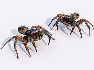 Two Colorful Reptiles With Detailed Legs And Red Eyes On White Surface 3d model