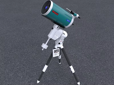 Green And White Commercial Telescope Equipment With Tripod Stand And Optical Mount 3d model