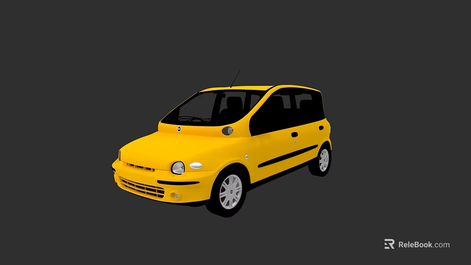 Modern Yellow Compact Car With Black Stripes And Silver Wheels Exterior 3d model 