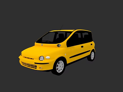 Modern Yellow Compact Car With Black Stripes And Silver Wheels Exterior 3d model