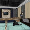 Luxury KTV Interior Design With Comfortable Sofas Chandeliers And Coffee Table