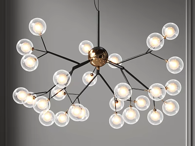 Modern Branch Design Chandelier With Transparent Spherical Bulbs And Metal Frame 3d model