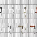 Modern Shower Faucets in Multiple Colors Mounted on Grid Pattern Wall Design 3d model