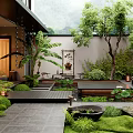 Serene Zen Courtyard Garden Design With Natural Water Feature Stone Path And Lush Greenery