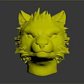 3D Feline Head Model With Green Eyes Brown Yellow Fur And White Details