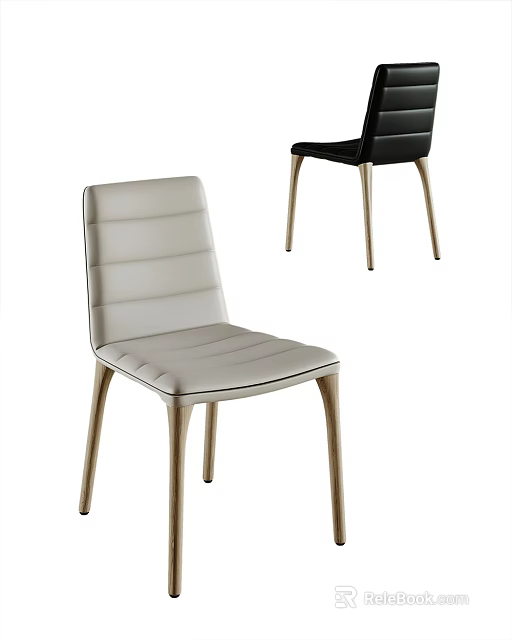 Modern Light Gray And Black Leather Dining Chairs With Golden Metal Legs 3d model 
