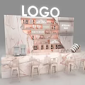 Interactive Zone Logo Bar With Marble Countertop Drink Displays And High Stools 3d model