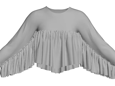 Gray Loose Fit Top With Flowy Sleeves And Ruffled Hem Design 3d model