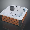 Square Shaped Jacuzzi Furniture With Wooden Frame White Interior Multiple Jets And Control Panel
