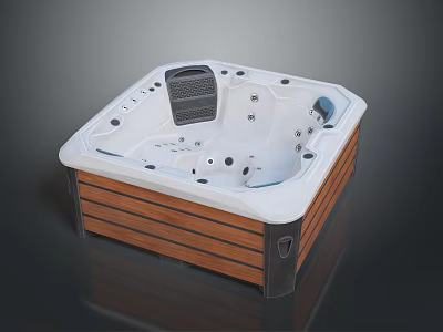 Square Shaped Jacuzzi Furniture With Wooden Frame White Interior Multiple Jets And Control Panel 3d model
