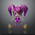 3D Cartoon Woman Character With Pink Pigtails Purple Eyes White Gloves And Golden Skateboard