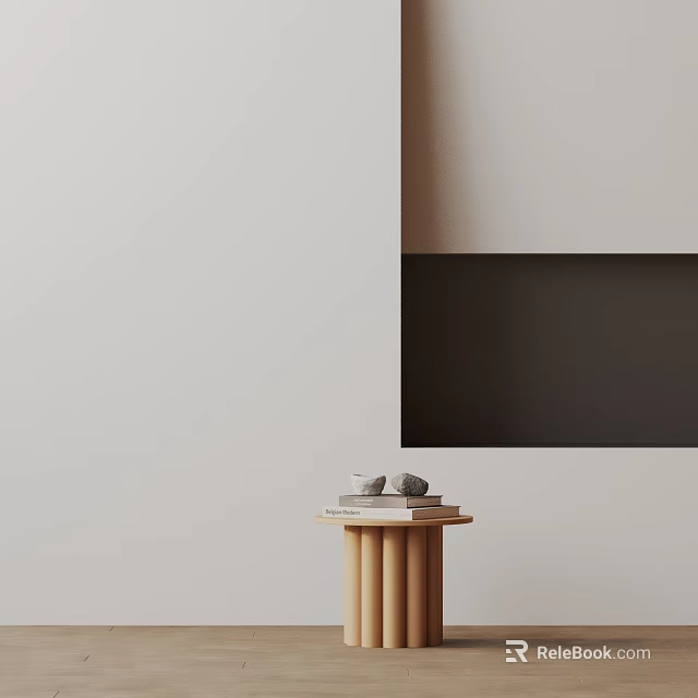 Modern Cylindrical Side Table with Stack of Books and Decorative Stones on Light Background 3d model 