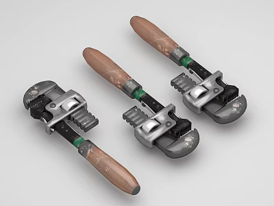 High Quality Pipe Wrenches With Wooden Handles And Metal Jaws For Hardware Tools 3d model
