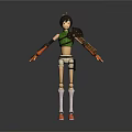 3D Animated Character With Black Short Hair Green Top And Mechanical Limbs