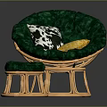 Green Rattan Chair With Matching Ottoman And Soft Decorative Upholstered Cushions