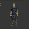 Male Character In Blue Uniform With Cap And Red Belt Standing Pose