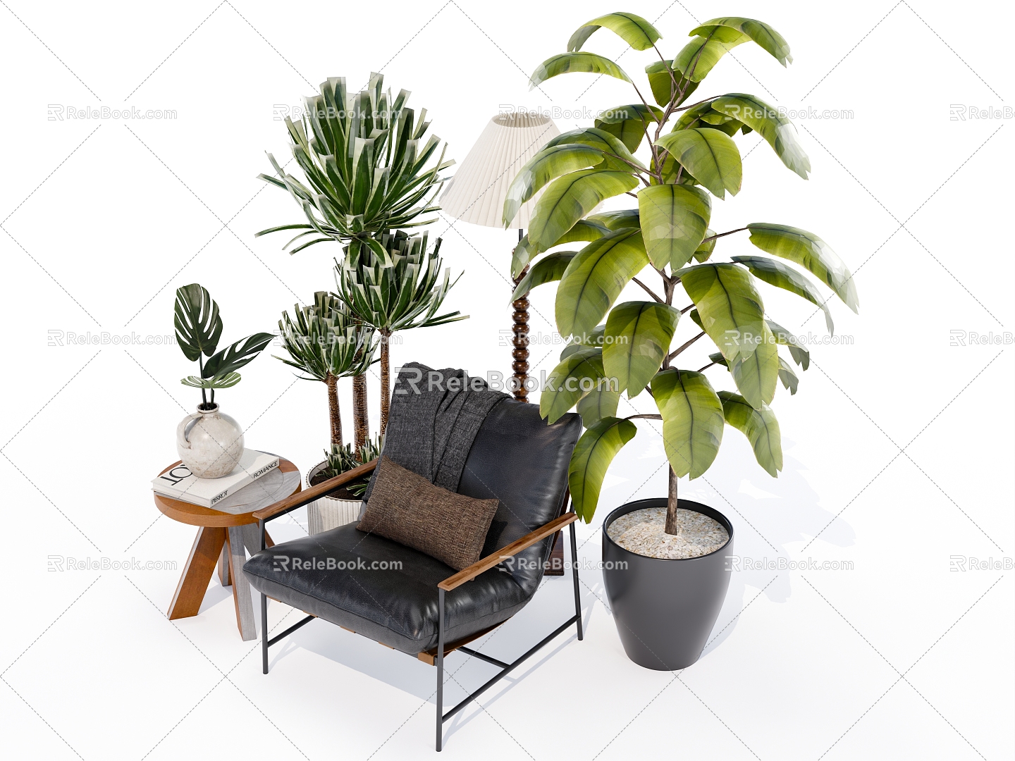 Modern Leather Casual Chair Potted Plant Ornaments model