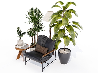 Modern Leather Casual Chair Potted Plant Ornaments model