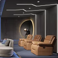 Modern Home Theater Room Interior With Starry Ceiling Gray Walls Curved Accent And Comfortable Seating