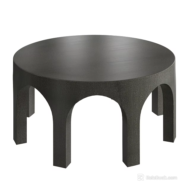 Modern Black Round Coffee Table Featuring Solid Top And Arched Legs Design 3d model