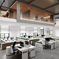 Modern Public Office Space With Open Layout Workstations Green Plants And Windows 3d model