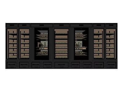 Modern Black Wine Cabinet With Glass Doors And Storage Shelves For Wine Bottles 3d model