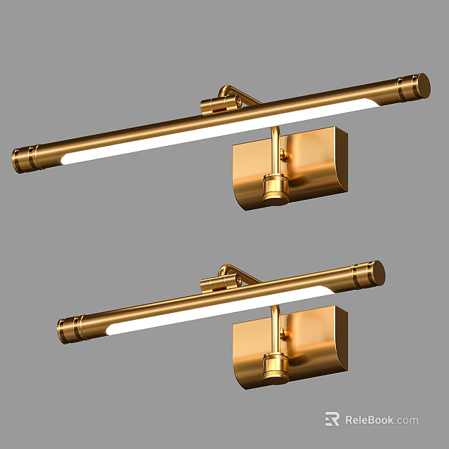 Modern Golden Wall Lamps With Long Linear Light And Square Base Design 3d model