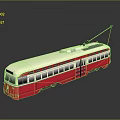 Vintage Red And White Tram With Antenna Multiple Windows And Reflective Surface