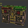 Black and Gold Box with Intricate Mechanical Design Red Emblems and Gold Accents