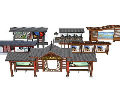 Traditional Chinese Station Architectural Design With Pavilion Roof And Display Cabinets 3d model