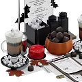 Commercial Halloween Themed Coffee Service Equipment with Bat Decor Pumpkin Mugs and Chocolate