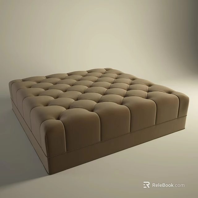 Classic Brown Tufted Ottoman With Button Detail For Living Space 3d model