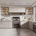 Modern Kitchen Interior With White Cabinets Built-in Appliances Lit Upper Cabinets And Window View 3d model