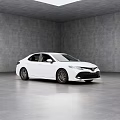White Sedan Side View In Spacious Gray Background With Black Wheels And Sleek Body Lines
