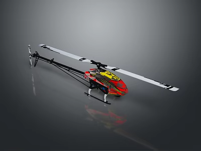 Red And Yellow Remote Control Helicopter With Main Rotor And Detailed Fuselage 3d model