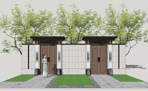 New Chinese Style Door Entrance Door 3d model