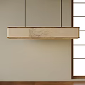 Japanese Interior Pendant Light Rectangular Fabric Shade With Wooden Frame And Grid Window 3d model