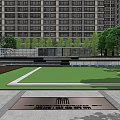 Residential Landscape Entrance With Tall Buildings Green Trees And Paved Pathway