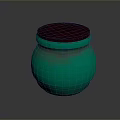 Intricate Hand Carved Green Jar With Red Wooden Lid And Glossy Surface