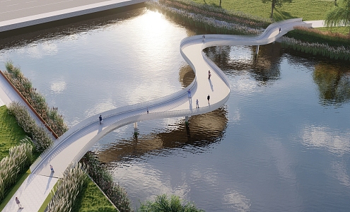 Modern bridge with site 3d model