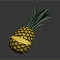 Fresh Ripe Pineapple With Green Leafy Top Whole And Half Cut Juicy Flesh