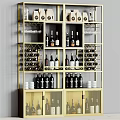 Modern Wine Cabinet With Gray And Gold Finish Wine Bottles Racks And Glasses