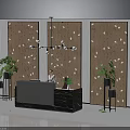 Modern Reception Furniture With Wooden Texture Wall Panels And Green Plants