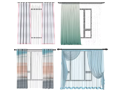 Different Stylish Curtains Designs With Striped Gradient And Ruffled Flowy Window Decor 3d model